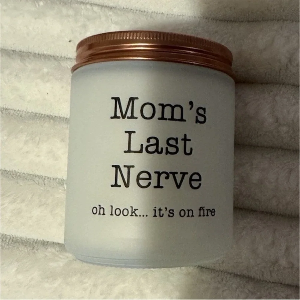 Mom's Last Nerve Humorous White Jar Candle with Copper Lid, Single Wick
